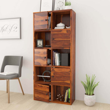Prichard 10 Shelf Rustic Solid Wood Home Office Cube Bookcase