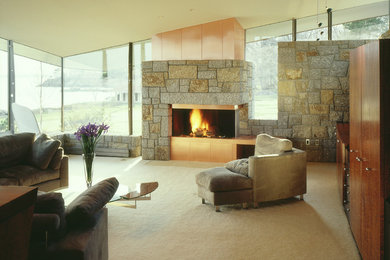 Copper and stone fireplace