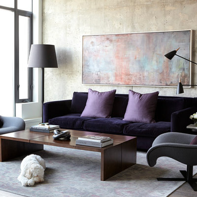 Trendy dark wood floor living room photo in Toronto with gray walls