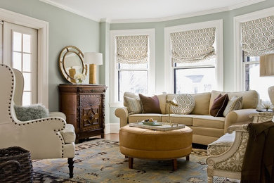 Design ideas for a traditional formal living room in Boston with grey walls.
