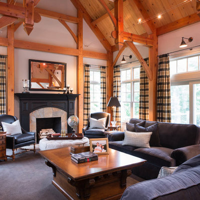 Inspiration for a farmhouse enclosed living room remodel in Manchester with a standard fireplace
