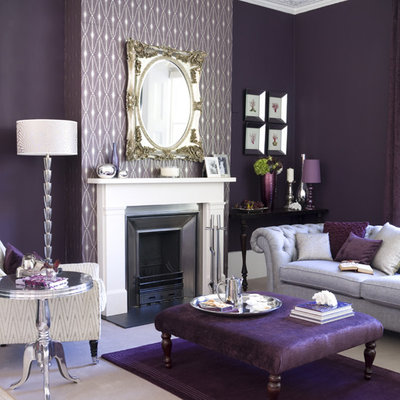 Contemporary Living Room purple in the room