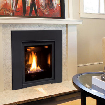 Q1 Gas Fireplace Insert with a Glass Burner and a Modern Surround