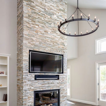 Quartzite ledger stone fireplace