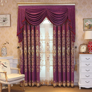 QY2168A Maia Embroidered Floral Thick Chenille Custom Made Curtains