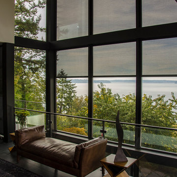Rainier Shade Power Screens on Modern Home in West Seattle