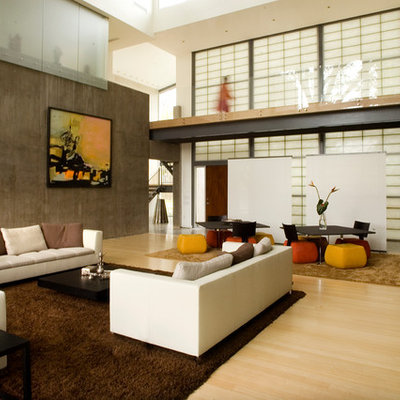 Inspiration for a modern light wood floor living room remodel in Houston