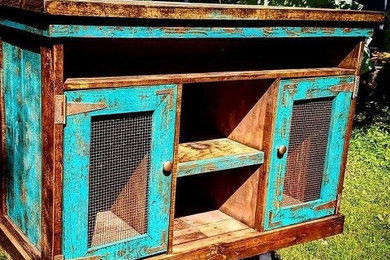 Reclaimed teal TV console