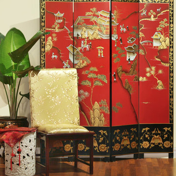 Red Chinoiserie Floor Screen