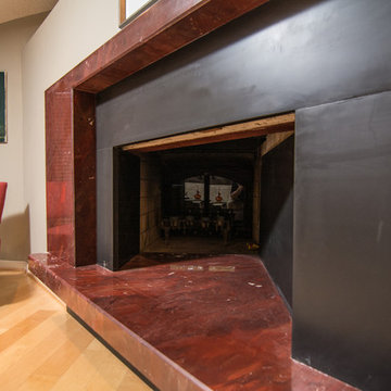 Red Damascus Marble & Black Slate Fireplace