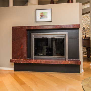 Red Damascus Marble & Black Slate Fireplace