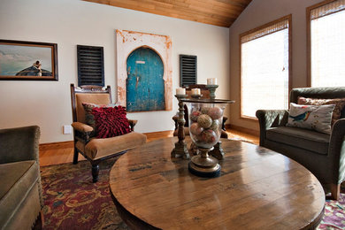 Design ideas for a rustic living room in Calgary.