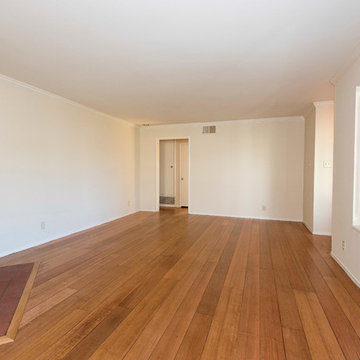 Refinished Straight Grain Red Oak wide plank wood floors, added crown molding, f