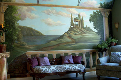 Imagen de salón para visitas cerrado tradicional grande con paredes verdes