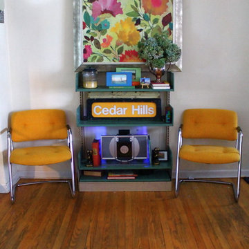 Retro Chrome Chairs and Vintage library shelving