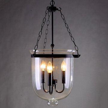 Retro Rustic Clear Glass Shade Bell Jar Pendant Light with 3 Candle Lights Black