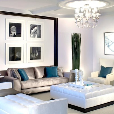 Example of a large trendy living room design in Miami with white walls