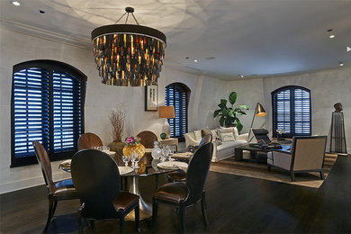 Dining room - huge contemporary dark wood floor dining room idea in Nashville with gray walls and no fireplace