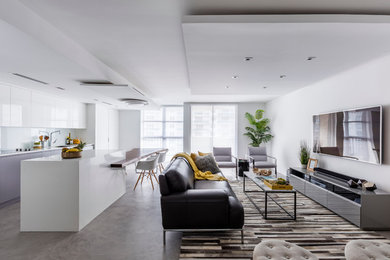 Свежая идея для дизайна: гостиная комната среднего размера в стиле модернизм - отличное фото интерьера