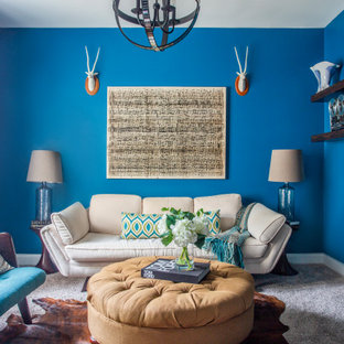 75 Beautiful Living Room with Blue Walls and Carpet Ideas & Designs