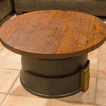 Round Coffee Table with Vintage Foundry Mold Base