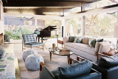 Living room - large mid-century modern living room idea in San Francisco