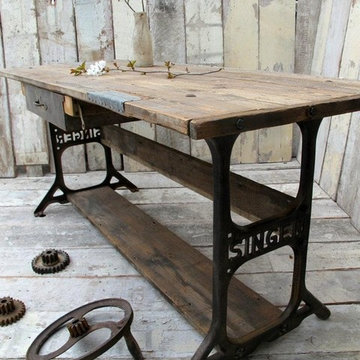 Rustic Industrial Console Table with Singer Legs