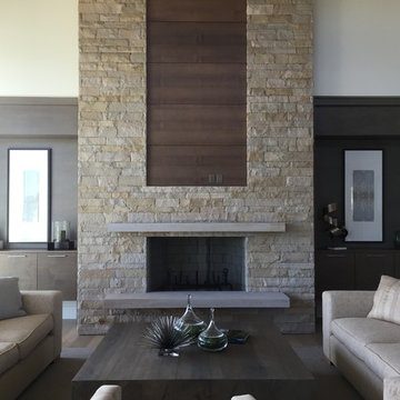 Rustic Mountain Great Room -Alder Cabinetry and Fireplace
