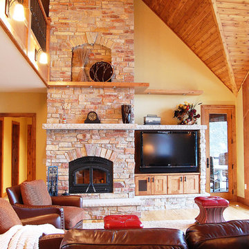 Rustic stone fireplace