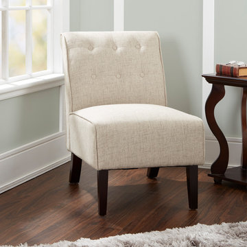 Samantha Tufted Accent Chair With Sleigh Back, Dark Gray, Tan