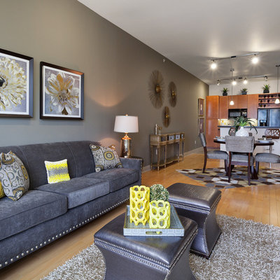 Trendy living room photo in Houston with gray walls