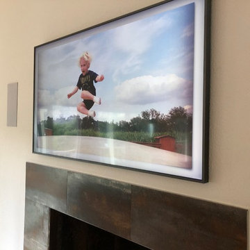 Samsung Frame TV over Fireplace and In Wall Speakers