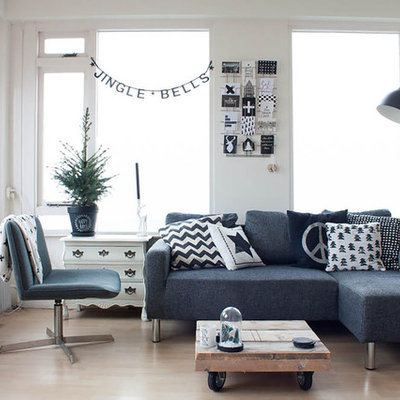Inspiration for a scandinavian living room remodel in Amsterdam with white walls, no fireplace and no tv