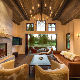 75 Beautiful Rustic Living Room With A Wall Mounted Tv Pictures Ideas April 2021 Houzz