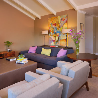 Example of a trendy living room design in San Francisco with beige walls