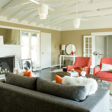 Seating Area | Gray Sofa + Orange Chairs