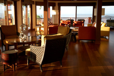 Example of a trendy dark wood floor living room design in Hawaii
