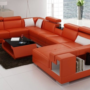 Sectional Sofa in Orange and White Bonded Leather