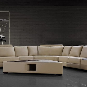 Sectional Sofa with Coffee Table in Beige Bonded Leather