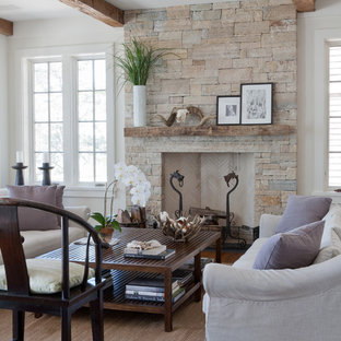 Beach style living room photo in New York