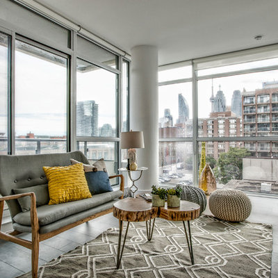 Inspiration for a small contemporary formal living room remodel in Toronto with no fireplace and white walls