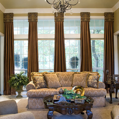 Inspiration for a huge mediterranean formal and open concept carpeted living room remodel in Dallas with a standard fireplace, beige walls and no tv
