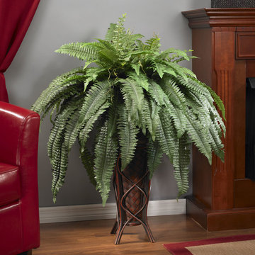 Silk Boston Fern in Traditional Style Living Room