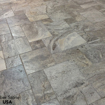 Silver French Pattern Brushed and Chiseled Travertine Tile