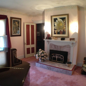 Sitting / music room with gas fireplace and marble mantle