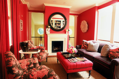 Living room - traditional living room idea in DC Metro with red walls