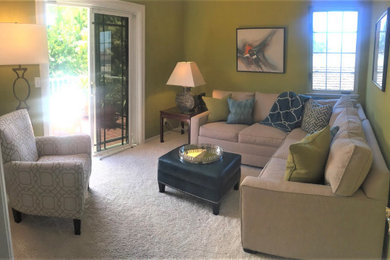 Example of a mid-sized transitional enclosed white floor living room design in Houston