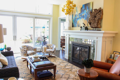 Living room - craftsman living room idea in Other with a tile fireplace
