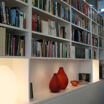 Sleek bookshelves and cabinets