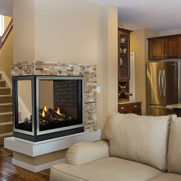 Sleek Multi-sided Fireplace with Stone - American Hearth